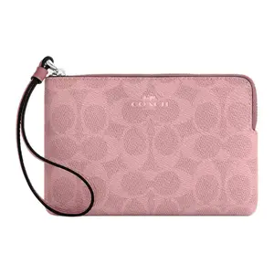 COACH Corner Zip 16 Monogram Coated Canvas Wristlet in Pink for Women
