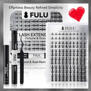 FULU DIY Lash Extension Kit Cluster Lashes 8-18mm Ultra Thin Band Wispy Fluffy Waterproof Long Lasting Bond Seal Remover Christmas Gift Party Makeup Beginner Friendly