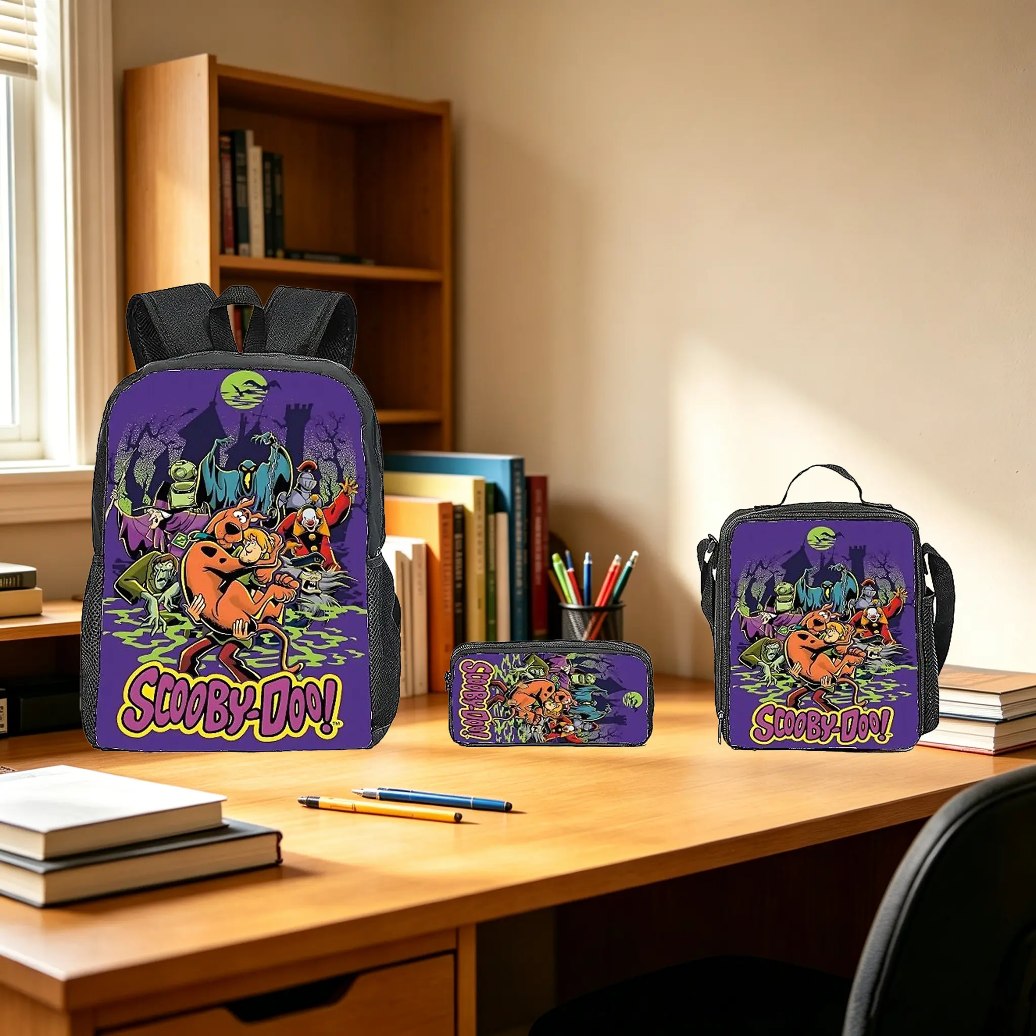 Scooby-Doo 3PCS Backpack Set for Girls Boys Cute Aesthetic School Backpack with Lunch Box Pencil Case Lightweight Bookbag for Teens Trendy Tiktok Backpack for Travel School Work Fashionable Durable Daypack