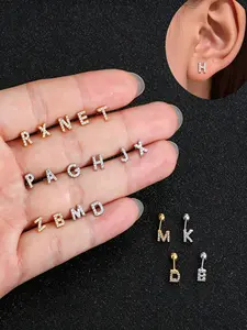 & Silver Color Initial Letter Earrings for Women, Crystal Zircon, Hypoallergenic, Fashionable, Jewelry Gift