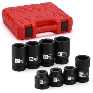 8- 1-Inch Drive  Socket Set, Metric & SAE,  Socket Wheel Service  Socket Set, 6-Point/Square Design, CR-MO