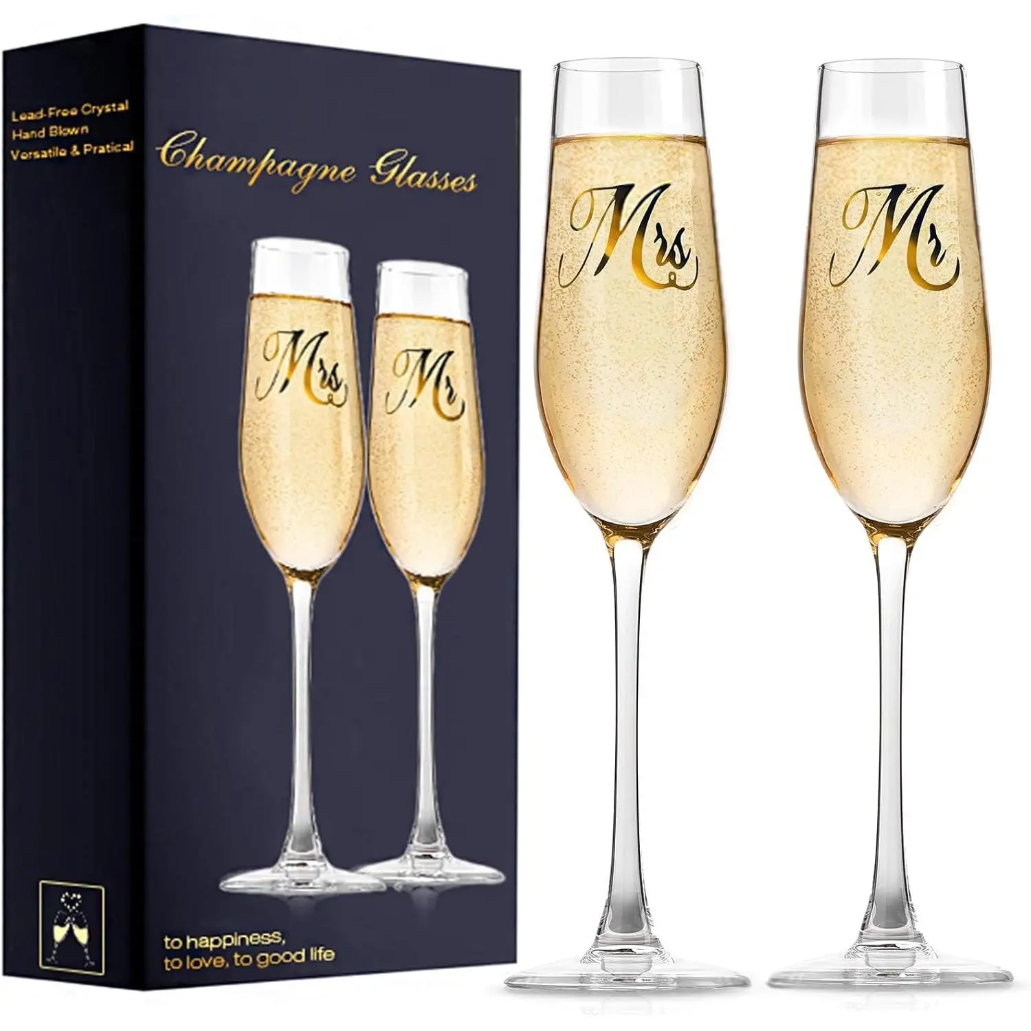 Mr. & Mrs. Champagne Flute Set, Wedding Decor - His and Hers, Wedding Toasting Glasses for Engagement Celebrations, Bridal Shower and Registry Idea, Tall  Glasses for Bride and Groom Gifts