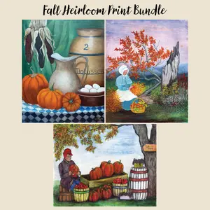 Fall Heirloom Print Bundle | Set of 3 Vintage Autumn Wall Art Prints | Rustic Farmhouse Dining Room Decor, Cozy Cottage Style Home Decorations, Antique Country Heirloom Wall Art (8x10 High Quality Art Paper)