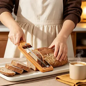 Adjustable Bread Slicer with Thickness Guide - Serrated Stainless Steel Blade, Suitableforsourdough bread knife for homemade bread,Bagel Slicers,and Ideal Baking Gift