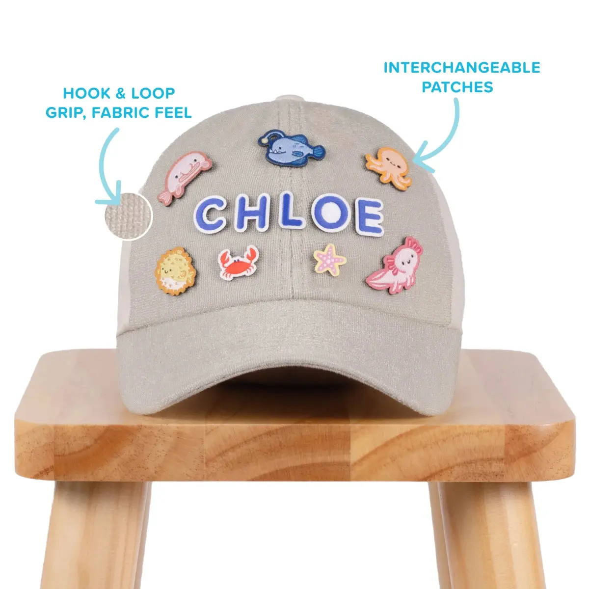 Customizable Baseball Cap – Spell their name & decorate with swappable hook-and-loop Patchumz