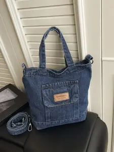 Casual Fashion Large Capacity Letter Design Denim Bag, Handheld Shoulder Crossbody, Ideal for Work and Daily Use, Stylish and Practical, Casual Messenger Bag, Handbag Crossbody Bag