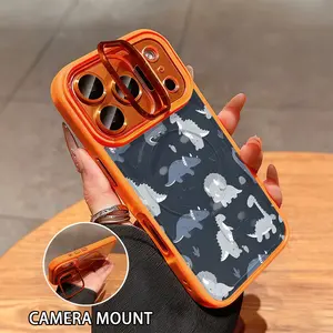 A Creative Retro Cartoon Dinosaur Pattern Lens Holder Magnetic Phone Case, Suitable for iPhone 17 Air/16 Plus/15 Pro Max/14 Pro/13/12/11/XS Max/X Phone Case, Ideal Gift for Thanksgiving and Christmas for Family, Friends, Lovers, Boyfriend, Girlfriend