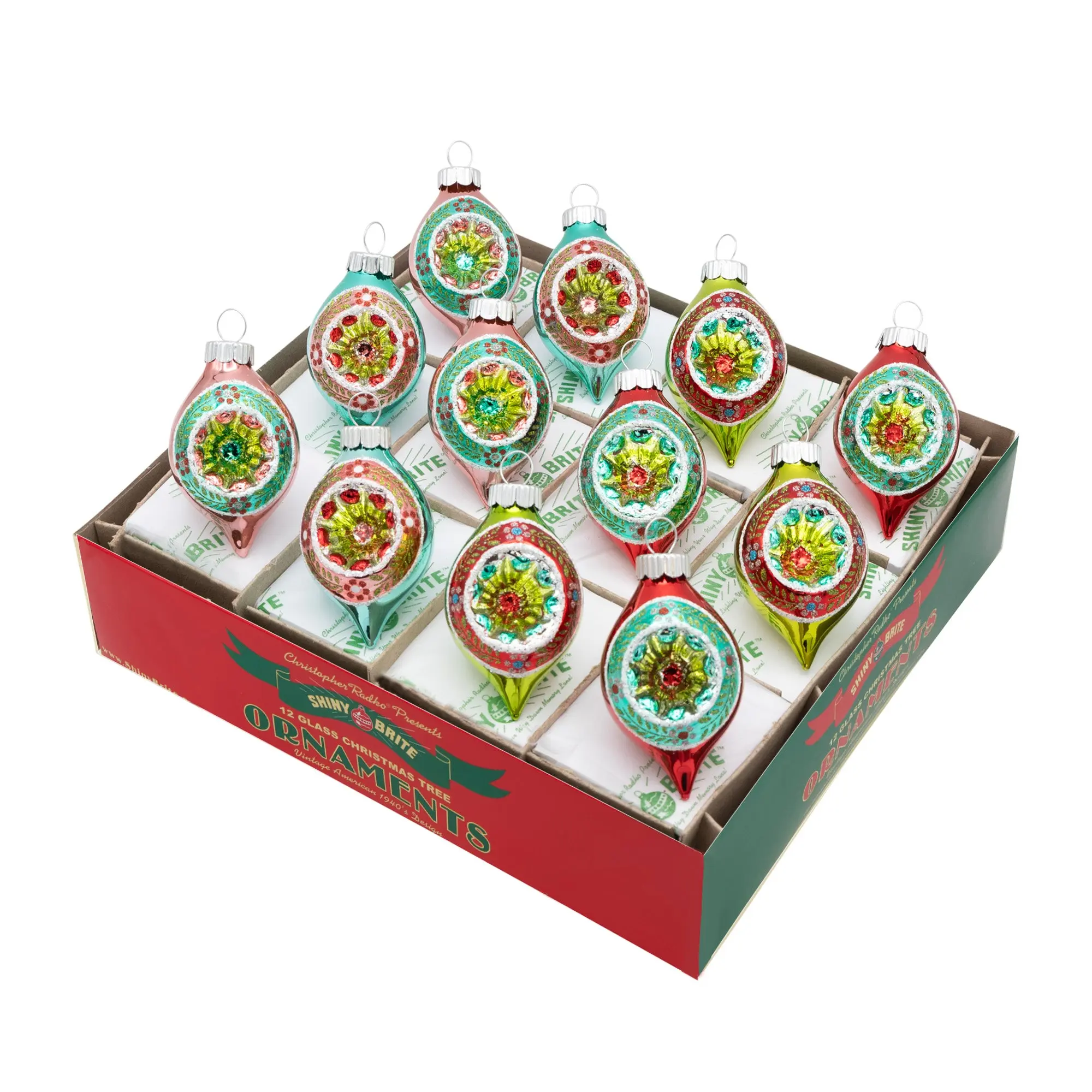FESTIVE FETE Decorative Reflector Tulip Ornaments Set, 12-Count 1.75in Classic Festive Tree Decorations for Home & Party Supplies