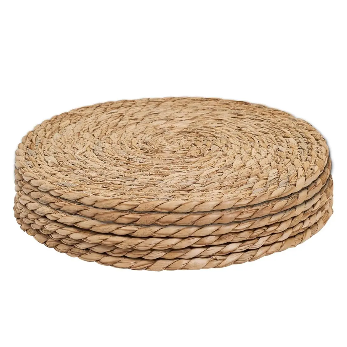 6pcs/set, Hand-Woven Round Woven Placemats, Boho Rattan Placemats Natural Water Hyacinth Placemats, Farmhouse Weave Place Mats, Rustic Braided Wicker Table Mats for Dining Table, Home, Wedding, Heat-Resistant Table Mat