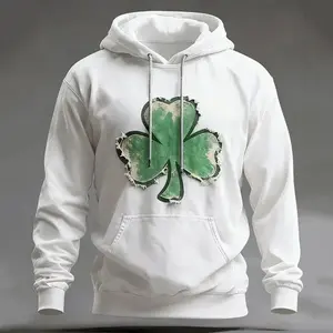 Irish Shamrock Hoodie, Four Leaf Clover Vintage Artwork, St Patrick’s Day Lucky Hoodie, Minimal Green Graphic Hoodie, Casual Holiday Outfit