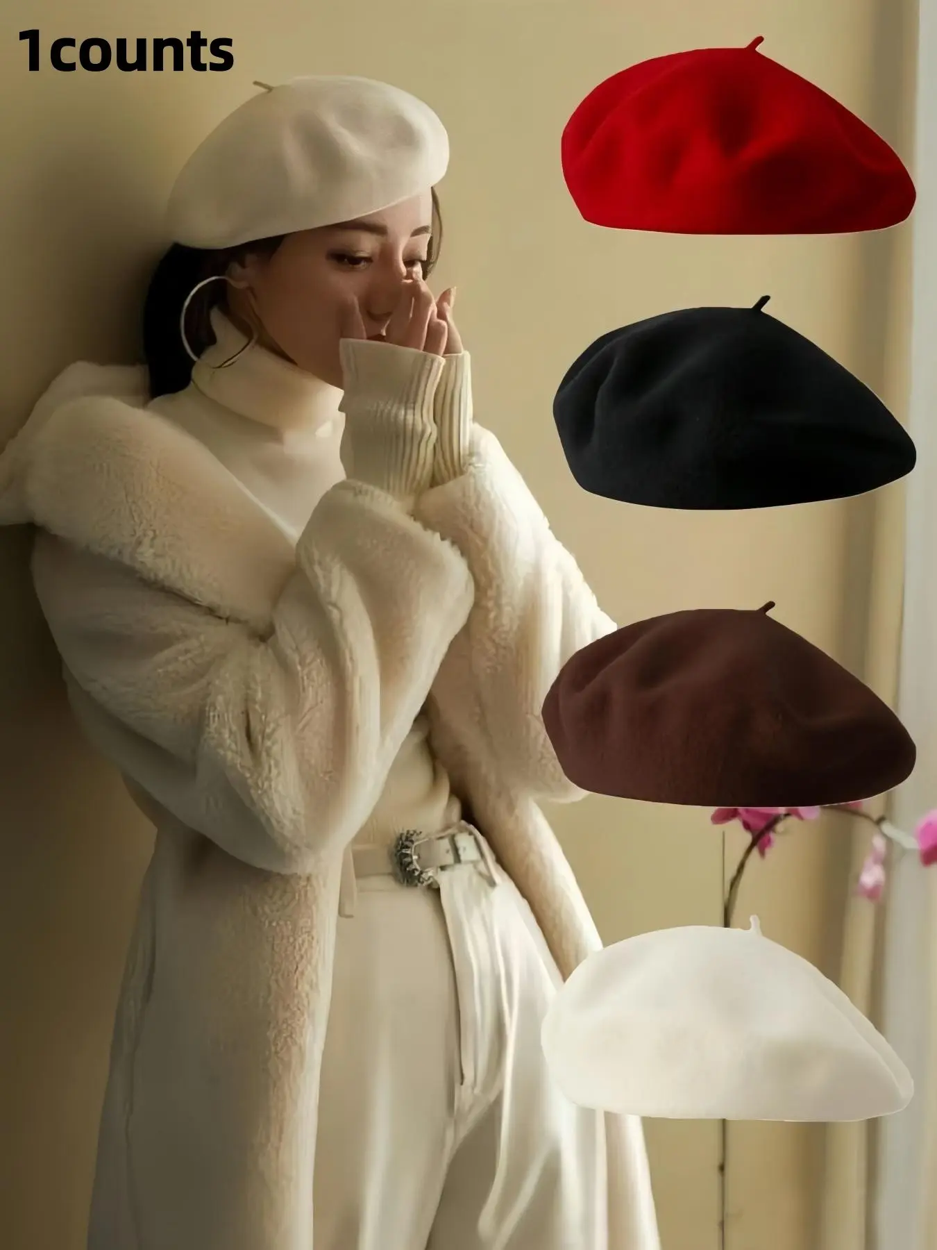 Mod Women's Casual Wool Beret Hat, Fitted Hat, Stylish Hat, High Quality Hat, Simple Elegant Fashion Accessory, Perfect for Vacation & School, Trendy Fall Winter Wear, Woolen Hat