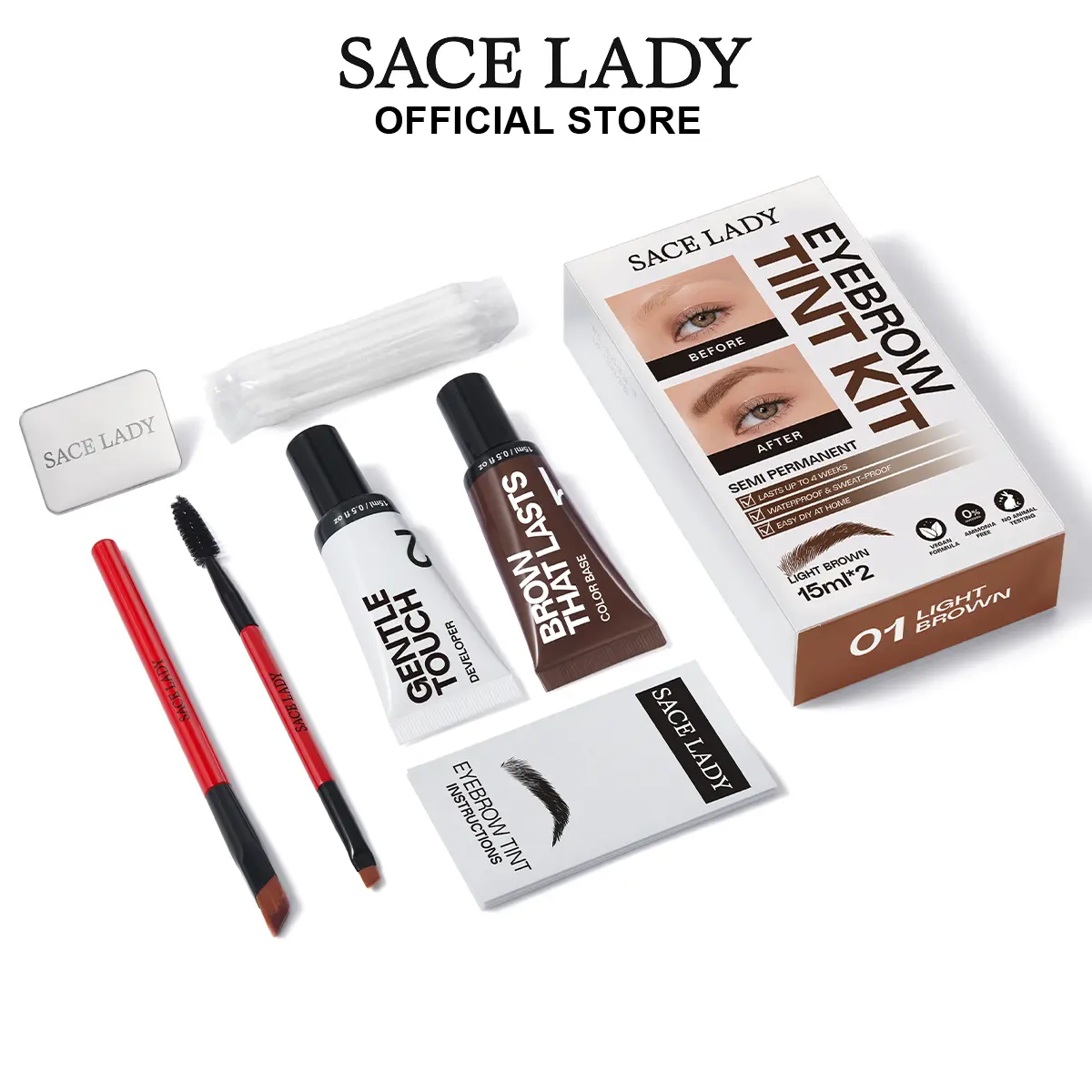 SACE LADY Women's Eyebrow Color Cream Kit, Cosmetic Makeup Product for Adults, Long-Lasting Waterproof Sweat-Proof Oil-Resistant Natural Brows, DIY At-Home Vegan Cruelty-Free Dark Brown Formula