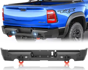 【EYOUHZ】Rear Bumper Compatible with 2021 2022 2023 2024 Dodge Ram 1500 TRX with LED Lights, Sensor Holes, License Plate Holes, License Plate Lights, Trailer Plug Hole & D-rings, Black
