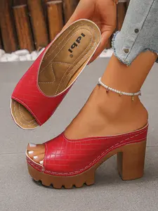 New Retro American Fish Mouth Thick Sole Chunky Heel Sandals, Women's Waterproof Platform High Heel Slip-On Mules, Fashion PU Leather Shoes Footwear