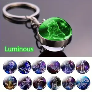 Glow-in-the-Dark Zodiac Keychain - Fashionable Alloy & Glass Pendant for Men and Women, Perfect for Gifts