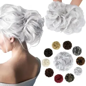 Messy Bun Hair Piece Wavy Curly Scrunchies Fluffy Donut Thick Updo Elegant Chignon Hairpieces for Women Girls, Silver Grey 1.4oz2026