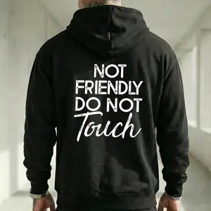 Not Friendly Do Not Touch Print, Men'S Casual Streetwear Hoodies, Comfy And Loose Hooded Pullover Top, Casual Streetwear, Fall Outfits