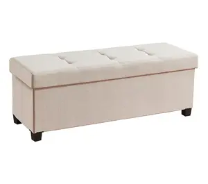 Foldable Tufted Linen Large Storage Ottoman Bench with Spacious Compartment & Durable Linen Fabric 15" x 43" x 15"
