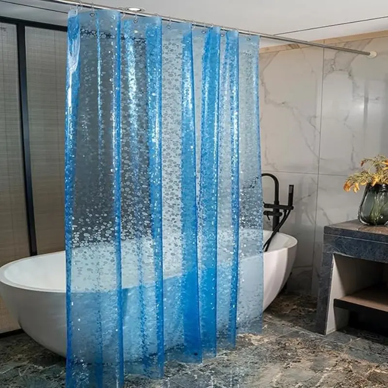 Blue Gemstone Pebble Magnet Elegant Shower Curtain, Metal Grommets, High-Quality Peva Material, Perfect for Bathroom Decor, Stylish and Durable