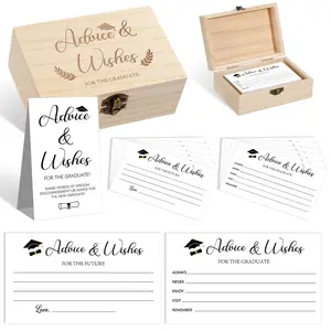52 Pieces Graduation Advice Cards with Wooden Box – Graduation Party Favors, Advice Wishes Cards for the Graduate (Class of 2026), College/High School/University Graduation Celebration Gift Supplies & Decorations