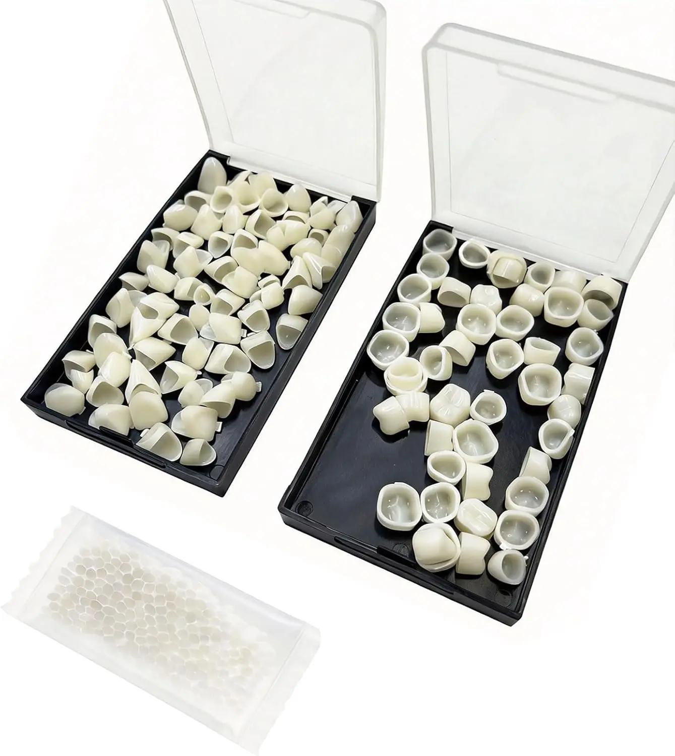 120 Pcs False Teeth Crown Repair Kit Dental Anterior and Posterior Veneers Fake Tooth Cap Crown with Thermal Beads for Fixing or DIY