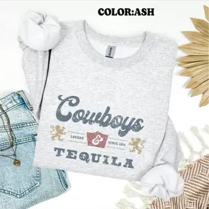Honk Nation - Cowboys and Tequila Sweatshirt - Country Style Crewneck Sweatshirt for Women Graphic Sweat Shirt Rodeo Vintage Western Apparel Gift for Her
