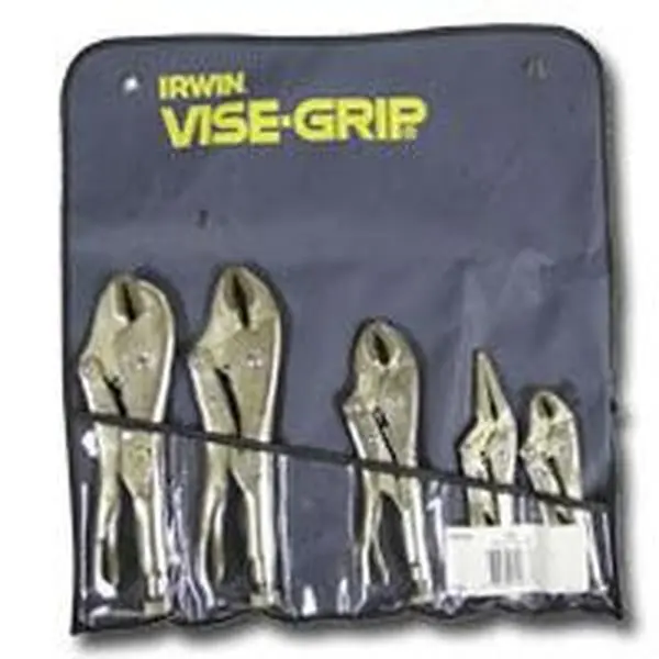 Vise Grip VGP538KB 5-Piece Locking Pliers Set for Mechanics - 6in Long Nose, 7in Curved Jaw, 10in Straight Jaw, Wire Cutting, 1/4in Bolt Compatible, Flat Surfaces Use, 10r/5wr/7w Specs