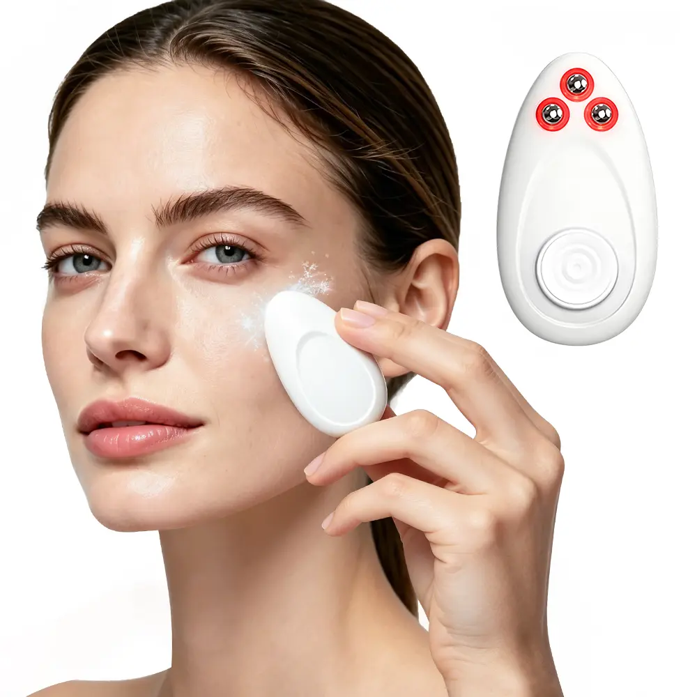 Portable Sensor Touch Eye Massager Roller with 3 Cooling Balls, Micro Vibration Boost Eye Cream Absorption Lightweight Travel Eye Sculpt Tool, CR2032 Battery Operated Daily Eye Relief Beauty Device