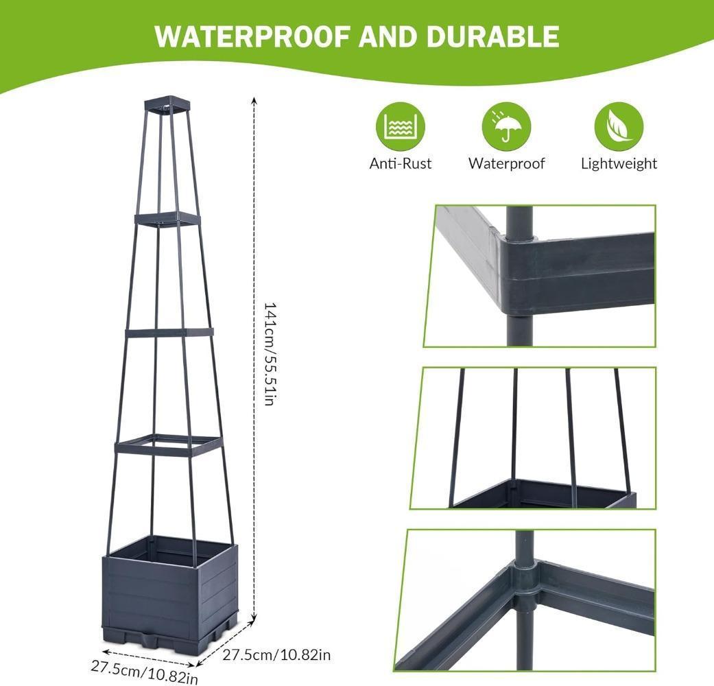 4 Tiered Tomato Planter with Trellis – 45” Raised Garden Bed Planter Box, Tomato Cage & Planter for Small Climbing Vegetables, Ideal for Patio, Indoor & Outdoor Gardening