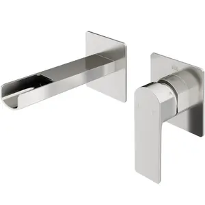 Atticus Wall Mount Bathroom Faucet – Waterfall Spout, Solid Brass, Single Lever, 1.2 GPM, Brushed Nickel