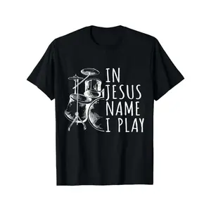 "Christian Drumming in Jesus' Name T-Shirt for Men" - Black Cotton Tee, Perfect for Worship Drummers and Faithful Musicians Slight Stretch, Summer Fashion Top, Regular Fit