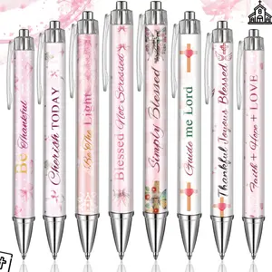 8pcs Christian  Women's Pens Religious Ink Pens, Church Gifts with Inspirational Quotes & Bible Verses Ballpoint Pens Funny Office Supplies for Men & Women, Perfect for Daily Writing, Church Prayers, Library, Colleagues, and School Supplies (pink Bow)
