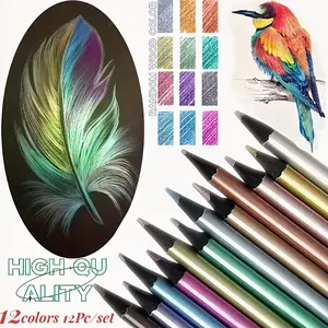 12pcs/24pcs Drawing Metal Color Art Pencils Set, 3.0mm Soft Lead Core, Rich Colors, Dust-Free, Wide Tip for Adult Coloring, Sketching, Doodling