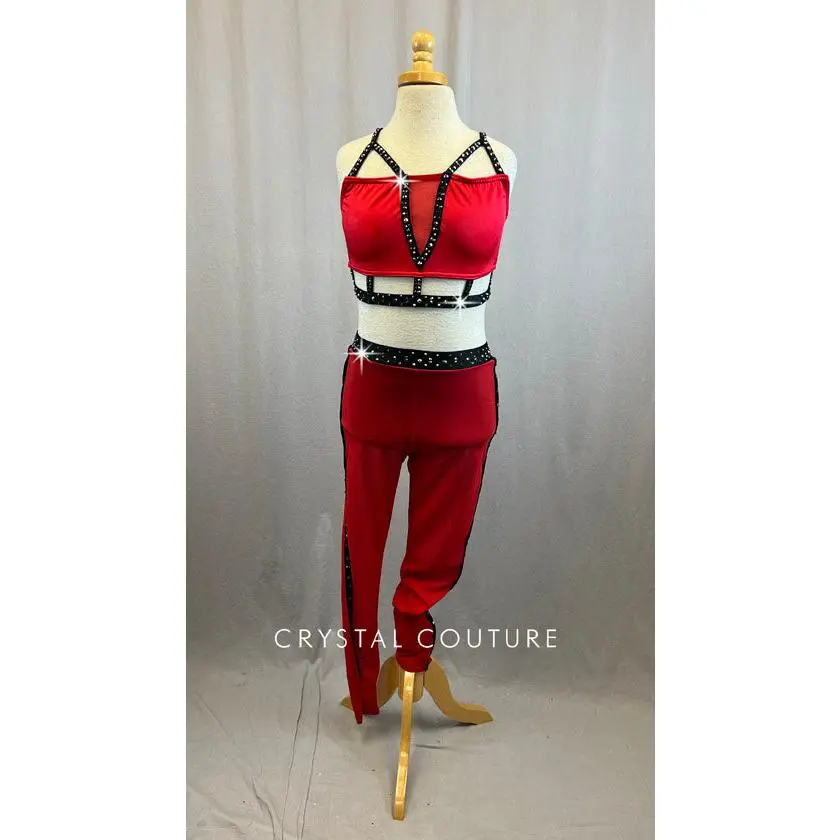 Custom Red and Black Lycra Two Piece With Sheer Pants