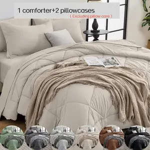 All-Season Quilted Bedding Set, Polyester Fiber Bed Linen, Diamond Stitch Design, Warm Feather Alternative, Comfortable Sleep