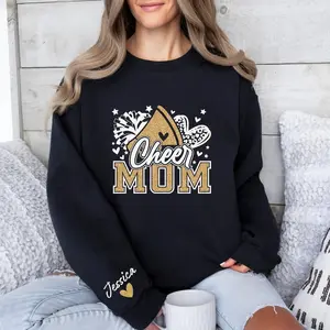 Cheer Mom Sweatshirt Printed Custom Kids Names on Sleeve, Custom Cheer Mom Hoodie, Cheer Mom with Name Sweater