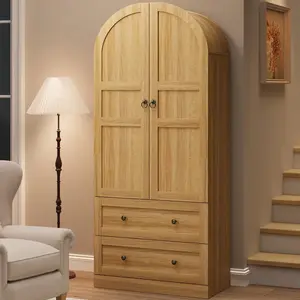 Garvee 71" Tall Arched Bookcase Cabinet, Wood Arched Bookshelf with Doors & Drawers, Large Arch Display Bookcase Cabinet with Storage, Farmhouse Storage Cabinet for Office Living Room, Natural