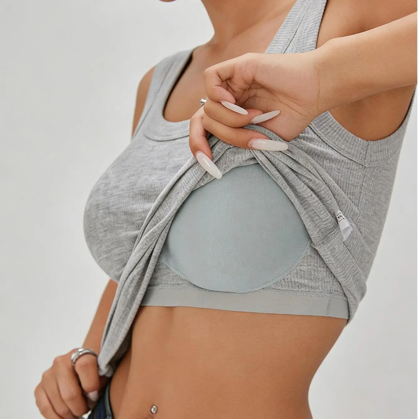 EssElegance Soft Elastic Ribbed Racerback Scoop Neck Vest Women Built-in Bra Daily Sportswear Shirts