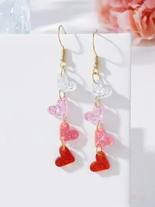 Sweet Flashy Heart Fringe Acrylic Drop Earrings, Perfect for Daily Wear and Dates, Valentine's Day Gift, Mother's Day Gift, Ideal Present for Her