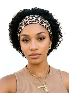 Short Headband Wig Human Hair Pixie Cut, Curly Water Wave Wig, Natural Color, Machine Made Wigs for Women, Stylish and Comfortable
