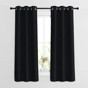 NICETOWN Black Curtains for Boys Room - Blackout Thermal Insulated Window Treatment Solid Grommet Room Darkening for Bedroom/Night Shift (Set of 2， W37 x L63)