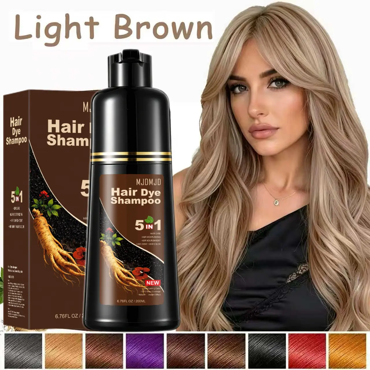Light Brown Hair Dye Shampoo 5-in-1, Hair Color for Gray Hair Coverage, Semi-Permanent Hair Dye for Women & Men, Nourishing & Moisturizing Care, Long-Lasting Color, 200ml