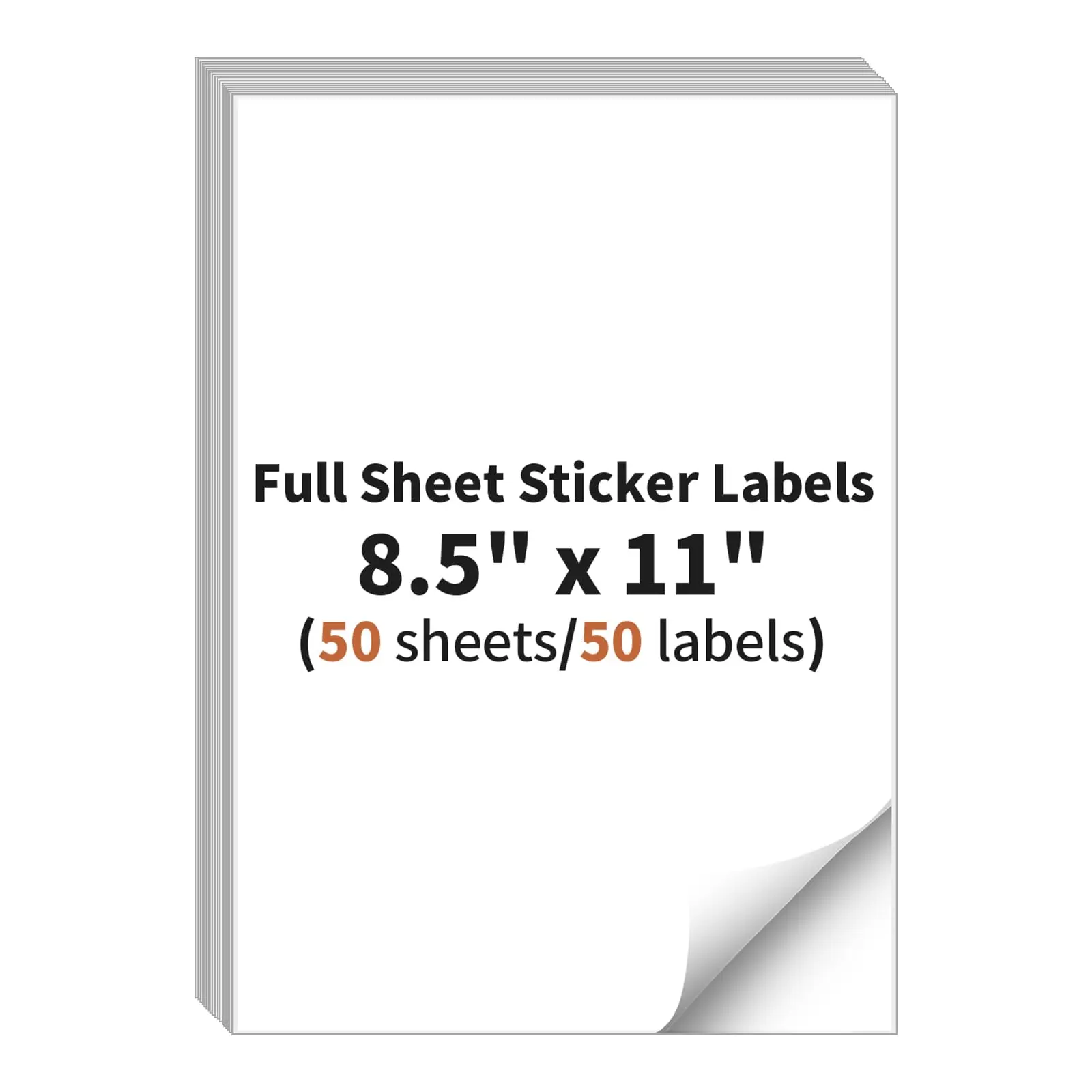 8.5" x 11" Shipping Labels Paper (50 Sheets, 50 Labels), Full Sheet Sticker Labels,Self Adhesive Full Sheet White Matte Label Paper, Address Sticker Labels for Laser & Inkjet Printer