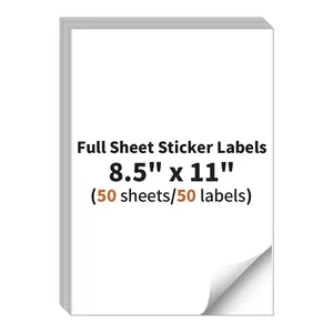 8.5" x 11" Shipping Labels Paper (50 Sheets, 50 Labels), Full Sheet Sticker Labels,Self Adhesive Full Sheet White Matte Label Paper, Address Sticker Labels for Laser & Inkjet Printer