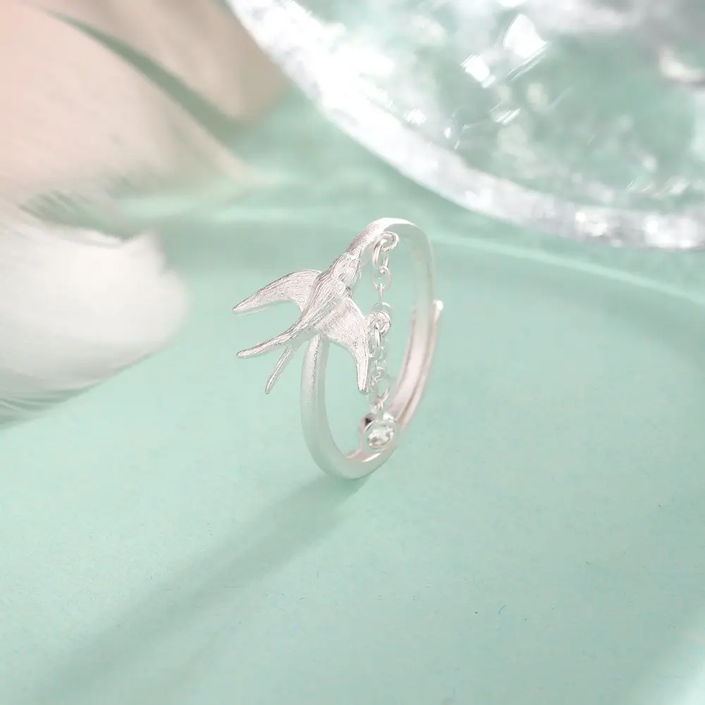 Elegant Little Bird Ring Tassel Frosted Swallow Ring Luxurious Jewelry Adjustable Accessories Birthday Gift
