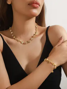 Fashion Luxury Hip Hop Cuban Rhinestone Diamond Necklace Bracelet Set, Matching Jewelry Set, Trendy Jewelry for Women, Stylish Accessory