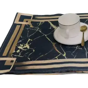 4 pieces of luxurious black pattern placemats, rectangular placemats, washable placemats, heat-resistant, non-slip, easy-to-clean placemats, embroidered placemats, dining table kitchen placemats Coasters Tableware