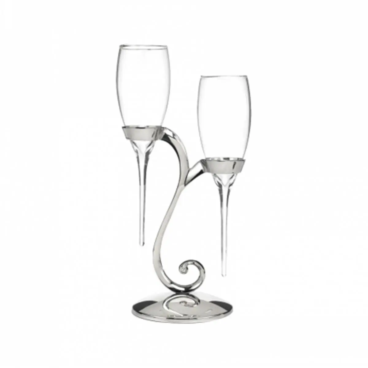 212 MAIN Nickel-Plated Engraved Raindrop Glass Flutes 2-Piece Set with Swirl Stand - Kitchenware Drinkware, Tasting Glasses, Event Gift Set