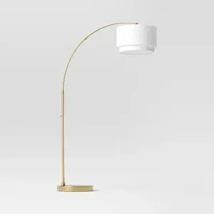 Knurled Metal Arc Floor Lamp with Tiered Shade Brass - Threshold