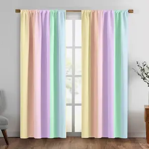 Rainbow Striped Curtain Set, Stylish Rod Pocket Window Drapes for Bedroom & Living Room, Comfortable Atmosphere, Easy Installation
